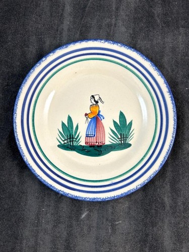 Quimper Bretagne blau Brot und Butter Teller Frau Design nach links - Bild 1 von 5