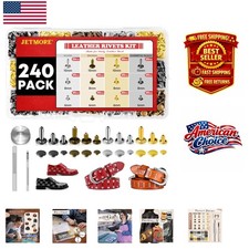 240 Sets Leather Rivet Kit - Double Cap Brass Fasteners 3 Tools for DIY Crafts