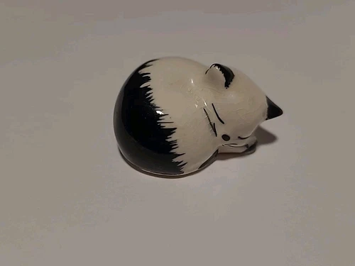Vintage Szeiler Black & White Sleeping Cat Figurine Miniature Knick Knack