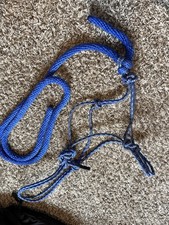 Horse Size Blue Rope Halter with Lead Rope