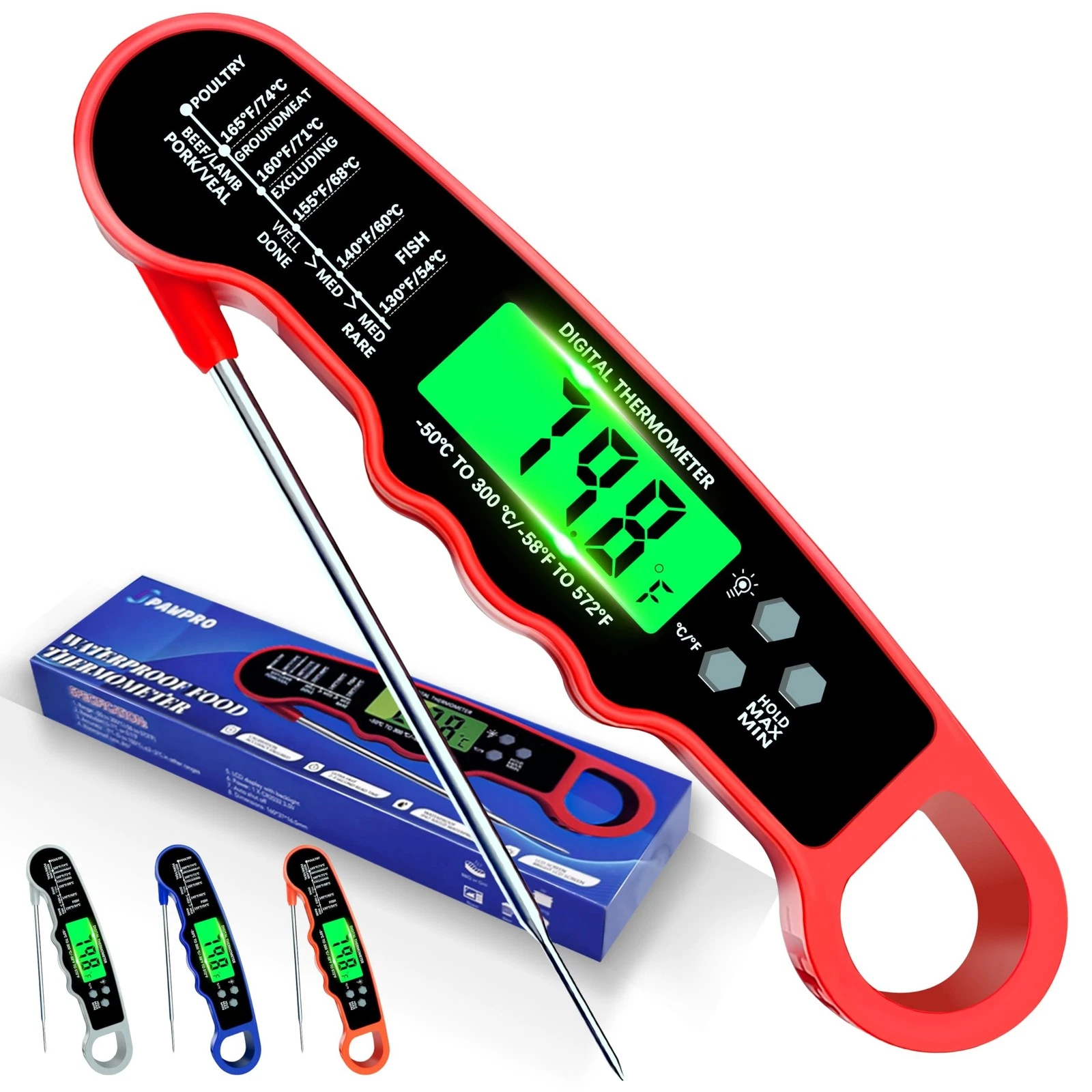 Meat Thermometer Digital, Instant Read Meat Thermometer with Backlight & Magn...