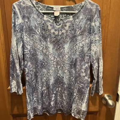 BEAUTIFUL Keren Hart Medium Floral Lace Textured Tunic  Lined MADE IN USA Flowy
