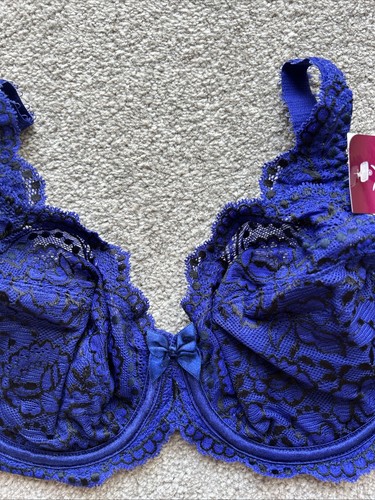 Playtex Women’s Flower Elegance Bra Wired Unpadded Full Cup Royal Blue UK 32D - Picture 6 of 12