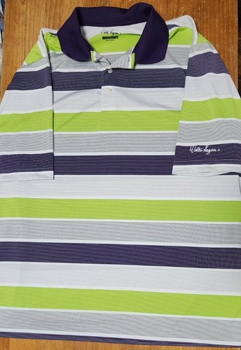 🔥 WALTER HAGEN HYDRO-DRI POLO GOLF SHIRT WHITE PURPLE GREEN SHORT SLEEVE LARGE - Picture 1 of 4
