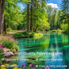 1pc Giant Tranquil Lake Forest Landscape Tapestry - Realistic Nature Scene Wall