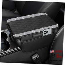 Bling Car Center Console Cover, Leather Car Arm Rest Cover Silver Diamond