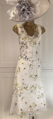 Hobbs UK 16/18 Cream Green Floral Chiffon Dress & Satin Jacket Wedding Outfit - Picture 14 of 24