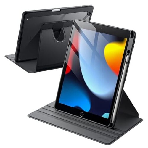 Rotating Case for iPad 9/8/7 (10.2-Inch, 2021/2020/2019 Model, Black