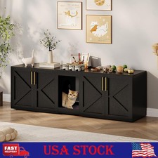 Double Cat Litter Box Enclosure, Hidden Cat Litter Box Furniture w/ Doors  Pads