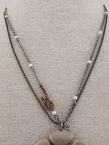 GUESS silver bronze tone pearls crystals enamel floral dangle pendant necklace  - Picture 7 of 9