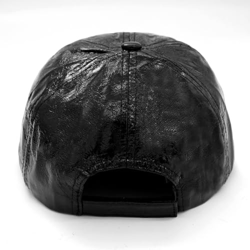 Baseball Cap for Women Men Shiny PU Leather Sun Hats Adjustable Hip Hop Black - Picture 3 of 7