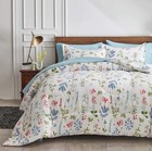 White Floral Comforter Sheet Set 7 Pieces Bed in a Bag Queen Size Green Blue .
