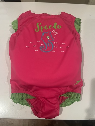 Speedo Girls Swimsuit With Floatation Built In Girls Age 2-4 Pink Zip Back - Picture 1 of 7