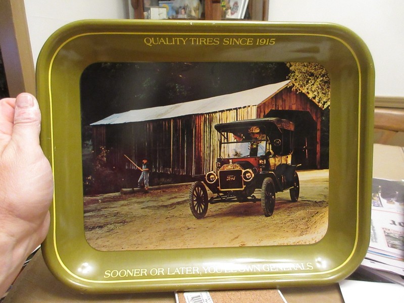 1913 FORD MODEL T TOURING CAR GENERAL TIRE METAL SERVING TRAY