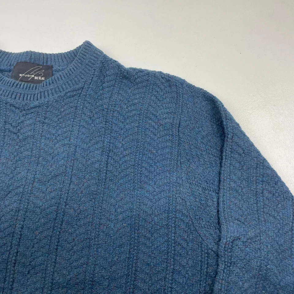 Jersey Bill Blass tejido con cable azul cuello redondo mediano para mujer M Foto 2 de 4