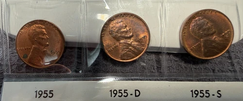 AU/UNC 1955 P-D-S Lincoln Wheat Cent Year Set