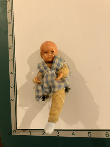 Vintage 60s Dolls House Baby In Wooden High Chair - TLC - Picture 6 of 6
