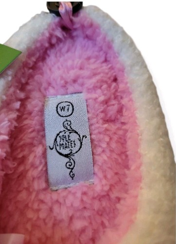 Womens Christmas Tree Slippers Size 7 Ivory Green Pink - Picture 4 of 4