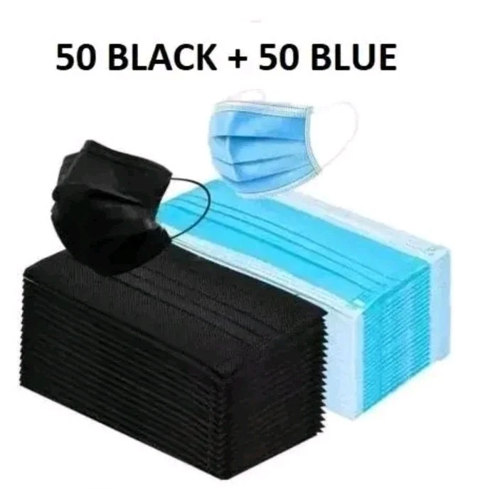 Face Mask Disposable 3ply Blue / black combo Earloop Mouth Cover/ 100pc