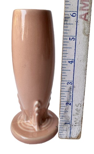 Jarrón Fiesta Bud vintage rosa albaricoque Homer Laughlin Fiestaware Art Deco años 80 - Imagen 13 de 14