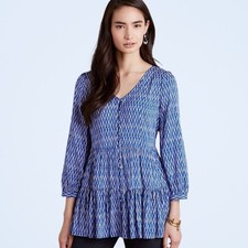ANTHROPOLOGIE MAEVE Blue  White Tiered Button Tunic Top XS