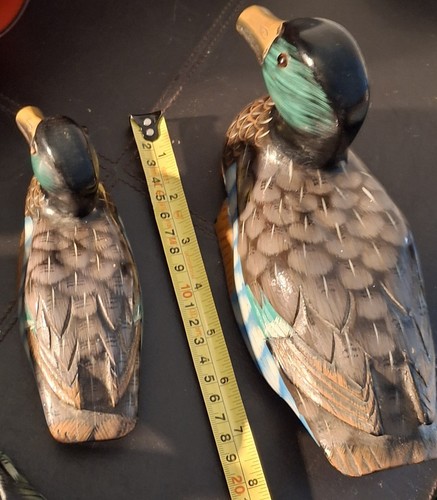 Set of 4 Vintage Ornamental Hand Carved & Painted Wooden Mallard Duck - Picture 3 of 3