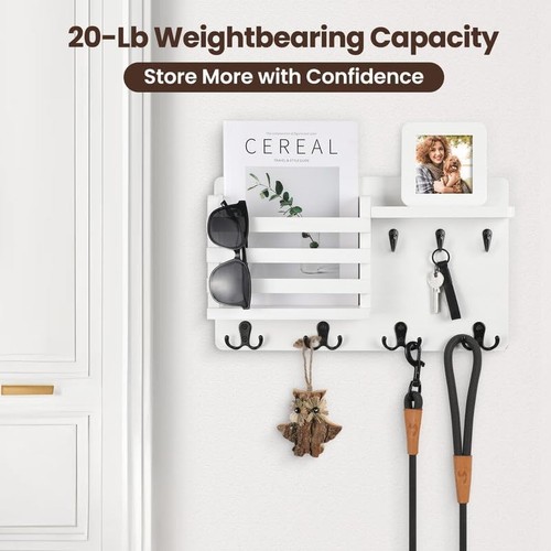 Elegant Mail Holder with Key Hooks and Rustic Charm - 16.8 x 10 Inch Wall Decor - Picture 7 of 9