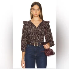 Cleobella Marcy Ruffle Blouse Organic Cotton in Medici Print Size L