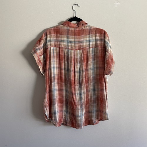 Lucky Brand Women Sz L Multicolor Plaid Short Sleeve Button Up Blouse NWT - Picture 10 of 11