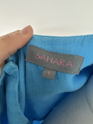 Blaues Midikleid Sahara Größe Large 100 % Leinen leicht zu tragen Knöpfe hinten - Bild 8 von 9