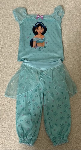 Disney Princess Aladdin Pajamas Size 4 Green Jasmine Shirt Pants Sleep Set 2 Pc - Picture 5 of 5