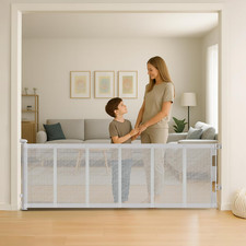 34" H Tall Mesh Dog Gate Extends Up to 120" W Retractable Pet Gate with Drill In