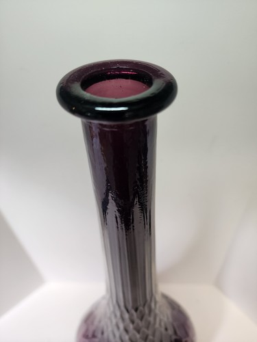 Empoli Amethyst / Plum Tall Glass Genie Bottle Raised Fishnet Pattern 20" - Picture 3 of 7