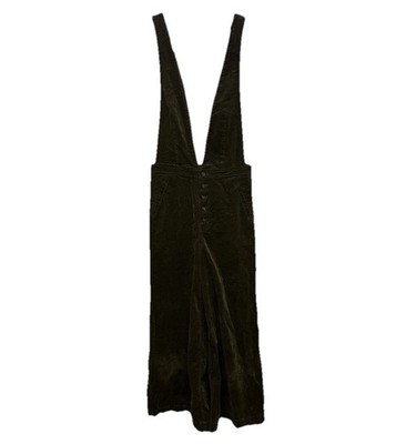 We the Free Womens Olive Green Old School Love Corduroy Wide Leg Overalls RETRO