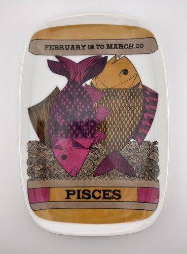 Royal Crown Pisces 1970s Zodiac Rectangular Platter Astrology Dish Vintage - Picture 1 of 10