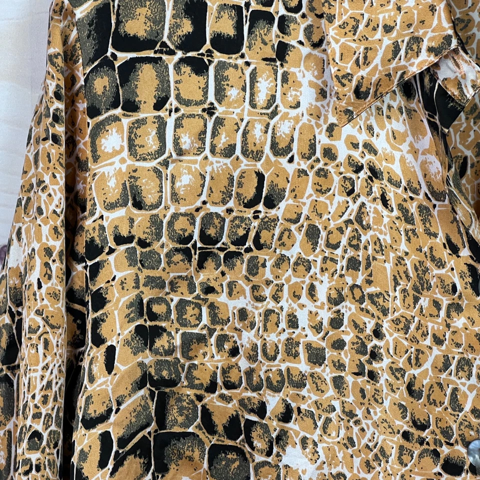 Spiegel Top 女式 M 橙色蛇皮衬衫丝绸纽扣长袖领 — 第 3/4 张图片