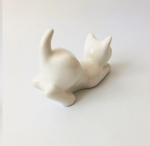 Vintage Elpa Alcobaca White Playful Green Eyed Cat Figurine Ceramic Portugal - Foto 7 di 9