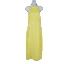 Lulus Perfectly Polished Halter Neck Midi Thigh Slit Dress In Yellow Size Large