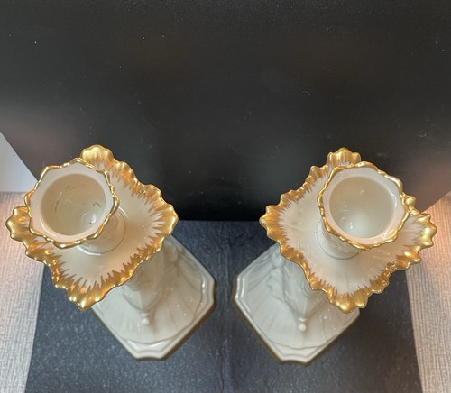 Lenox Aquarius Candle Holder Set 2 Candlestick Ivory 24k Gold Dolphin USA 10” - Picture 5 of 7