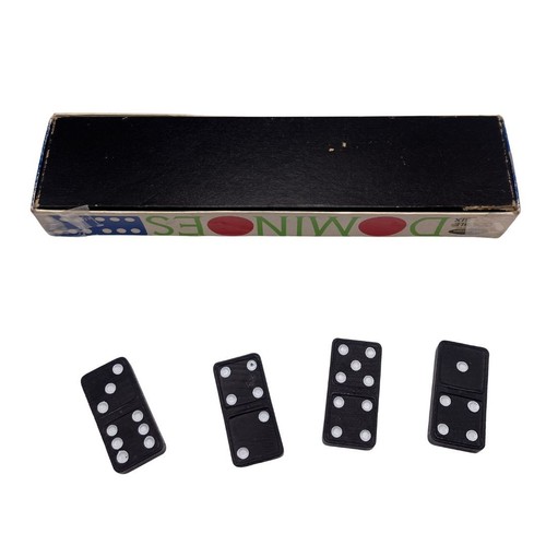 VTG Whitman Double-Six Dominoes Set (28 Pieces) – Black with White Dots + OG Box - Picture 3 of 6