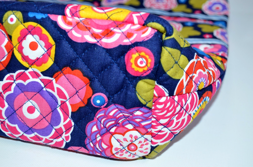 Stephanie Dawn Purse Med. Tote Navy Background Colorful Flowers In / Out Pocets - Picture 7 of 16