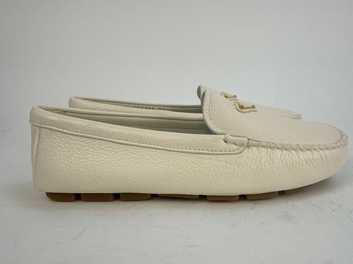 PRADA Women’s Leather Driving Loafers Drivers In White Size EU 35 / US 5 - Picture 3 of 9