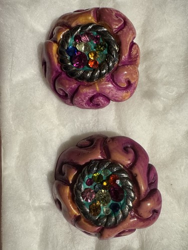 Orecchini Vintage Jacky De G Paris Multicolore Anni 80 Statement - Foto 1 di 10