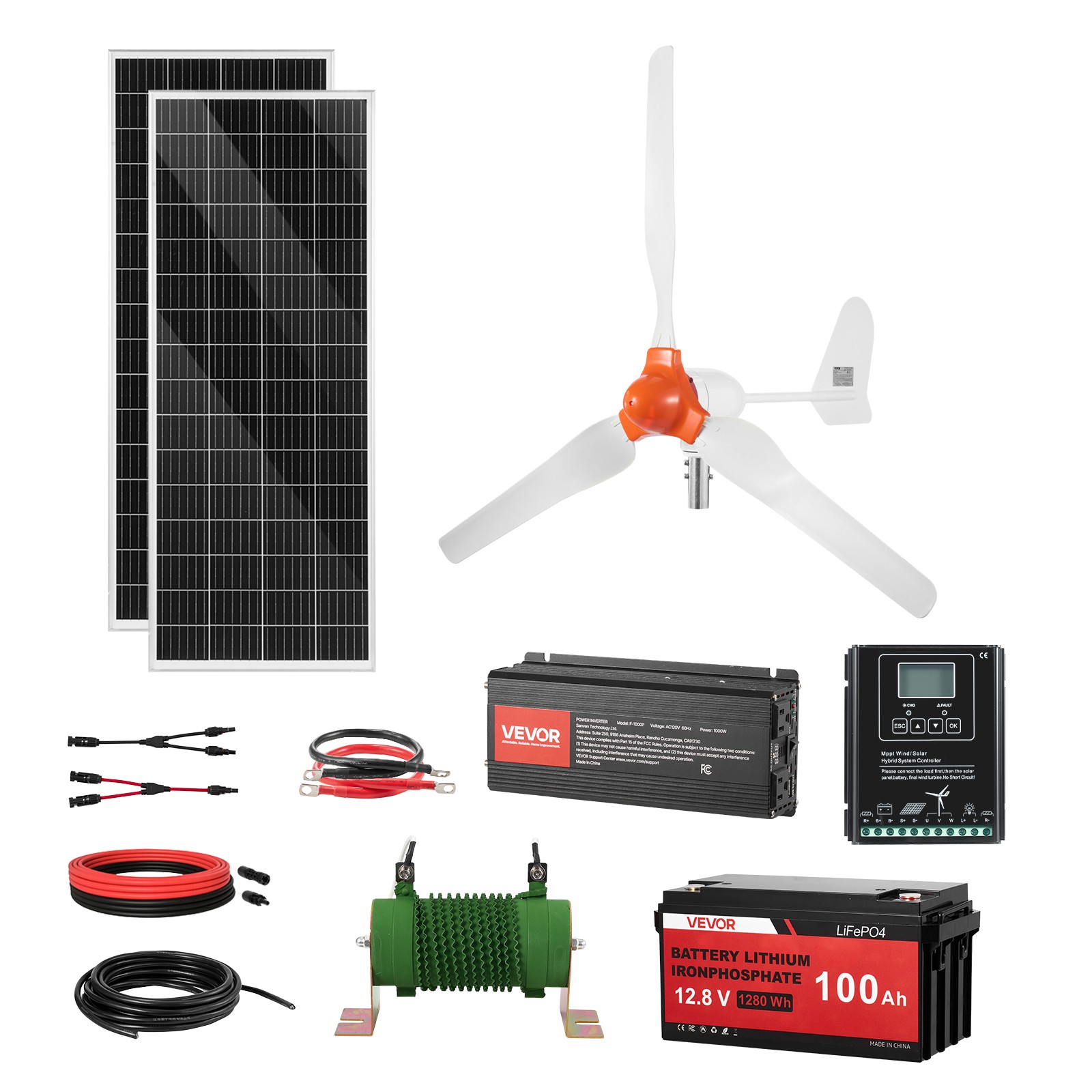 VEVOR 12V 600W Solar Wind Power Kit 2PCS 100W Solar Panels 400W Wind Turbine