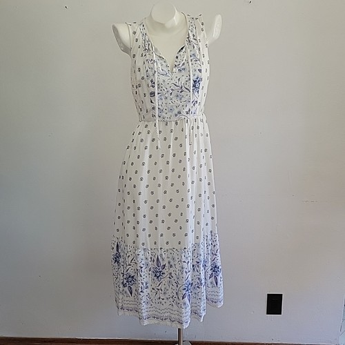 Old Navy Floral Fit Flare Midi Dress Small Sleeveless Self Tie Keyhole Boho - Picture 4 of 11