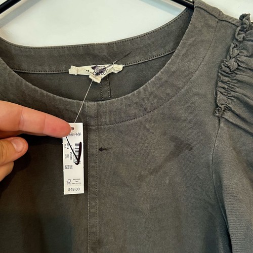 Camiseta Madewell Gris Manga Abullonada Nueva con Etiquetas - Talla: Pequeña *DEFECTUOSA* - Imagen 3 de 9