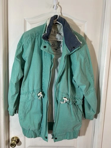 Retro 90’s London Fog Teal Zip Up Jacket With Tuck-away Hoodie. 💥zipper Broken - product listing photo