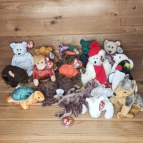 TY Beanie Baby Bear Lot Of 16 Assorted Vintage Bears And Animals L8