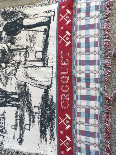 'Croquet' schwere Überwurfdecke, super Zustand, Fransen, 63 x 45 - Bild 3 von 5