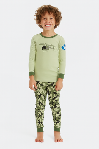 Leveret Two Piece Cotton Pajamas Army Helicopter - Size 6 Years